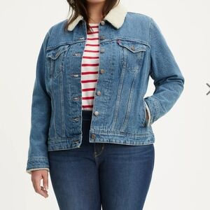 Levis Women's Blue Denim Trucker Jacket with Sherpa Collar Classic Size 1X
